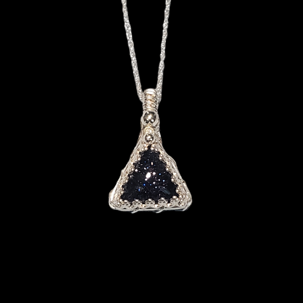 Blue Goldstone Quartz Doublet Micro Pendant In Sterling silver