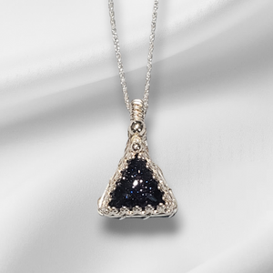 Blue Goldstone Quartz Doublet Micro Pendant In Sterling silver