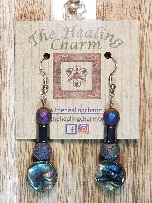 Abalone And Hematite Gemstone Diffuser Earrings