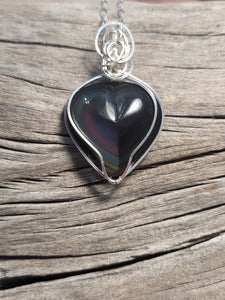 Rainbow obsidian Heart In sterling Silver