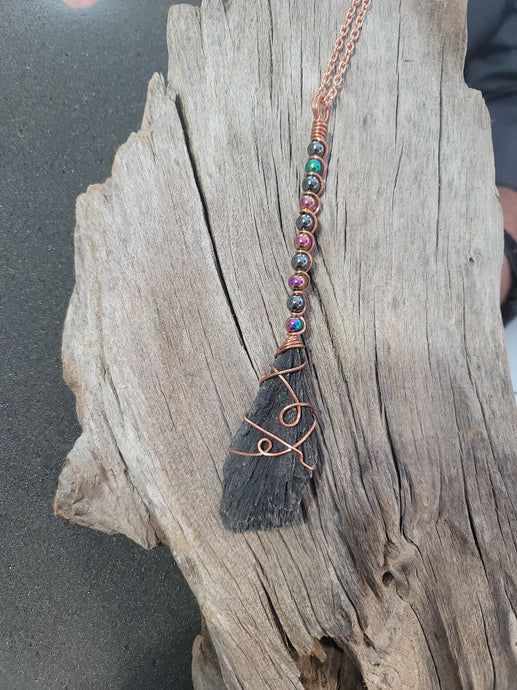 Black Kyanite broom Wrapped in copper